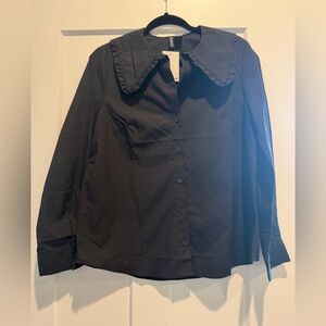 H&M Black Button-Down Top with Peter Pan Collar